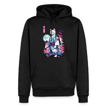 Samurai Katze Vaporwave Aesthetic Japan Style - Männer Premium Bio Hoodie - Schwarz - Vorne - Nico (187cm)