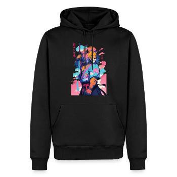 Samouraï Lion Esthétique Style Vaporwave - Sweat à capuche Premium bio Homme - noir - Devant - Nico (187cm)