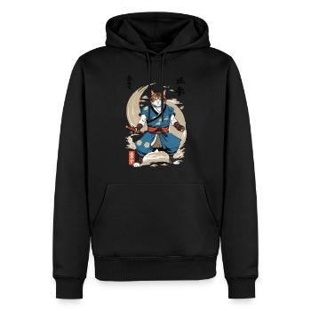 Samurai Cat Vintage Ukiyo-E Japanese - Men’s Premium Organic Hoodie - black - Front - Nico (187cm)