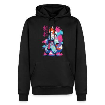 Kitsune Samurai Fox Aesthetic Vaporwave Style - Men’s Premium Organic Hoodie - black - Front - Nico (187cm)