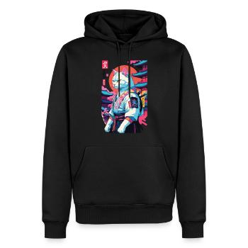 Samurai Katze Vaporwave Aesthetic Japan Kunst - Männer Premium Bio Hoodie - Schwarz - Vorne - Nico (187cm)