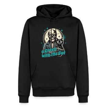 Squelette d’Halloween avec chat : un creep avec le chat - Sweat à capuche Premium bio Homme - noir - Devant - Nico (187cm)