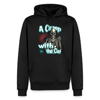Squelette d’Halloween avec chat - Un creep avec le chat - Sweat à capuche Premium bio Homme - noir - Devant - Nico (187cm)