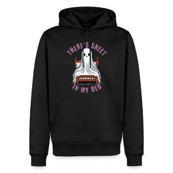 Funny Halloween Saying: There's Sheet In My Bed - Men’s Premium Organic Hoodie - black - Front - Nico (187cm)