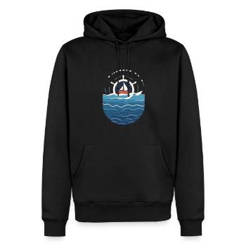 Kapitän Auf Hoher See Mit Bootsmotiv - Männer Premium Bio Hoodie - Schwarz - Vorne - Nico (187cm)