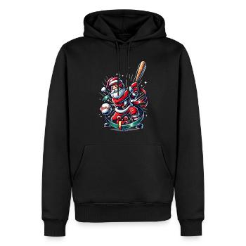 Père Noël jouant au baseball Motif - Sweat à capuche Premium bio Homme - noir - Devant - Nico (187cm)