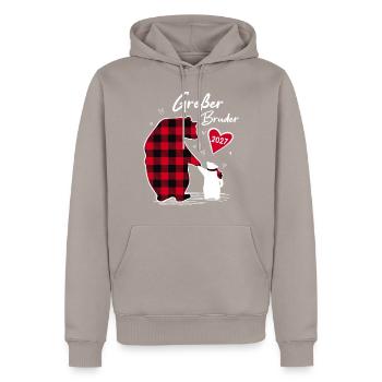 Grand frère ours 2027 - Sweat à capuche Premium bio Homme - taupe - Devant - Nico (187cm)