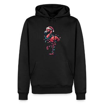 Flamant rose de Noël drôle avec décoration - Sweat à capuche Premium bio Homme - noir - Devant - Nico (187cm)