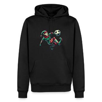 Motif de joueur de football elfe de Noël - Sweat à capuche Premium bio Homme - noir - Devant - Nico (187cm)