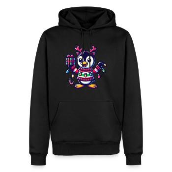Fröhlicher Pinguin Mit Weihnachtslichtern - Männer Premium Bio Hoodie - Schwarz - Vorne - Nico (187cm)