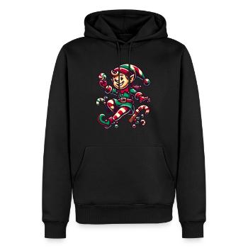 Merry Christmas elf with candy cane - Men’s Premium Organic Hoodie - black - Front - Nico (187cm)