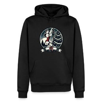 Magie de Noël rétro festive avec une touche de pin-up - Sweat à capuche Premium bio Homme - noir - Devant - Nico (187cm)