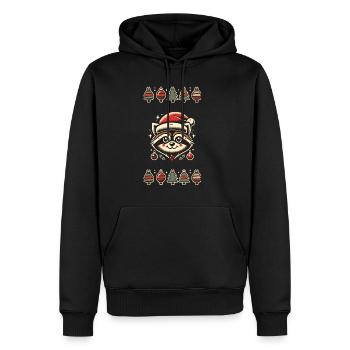 Weihnachtlicher Waschbär Mit Weihnachtsmütze - Männer Premium Bio Hoodie - Schwarz - Vorne - Nico (187cm)
