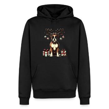 Weihnachtlicher Boxer Hund Mit Rentiergeweih - Männer Premium Bio Hoodie - Schwarz - Vorne - Nico (187cm)