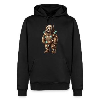 Drôle d’ours enveloppé de guirlandes lumineuses - Sweat à capuche Premium bio Homme - noir - Devant - Nico (187cm)