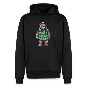 Ours de Noël avec arbre de lumière - Sweat à capuche Premium bio Homme - noir - Devant - Nico (187cm)