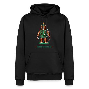 Ours blanc joyeux Noël avec des guirlandes lumineuses - Sweat à capuche Premium bio Homme - noir - Devant - Nico (187cm)
