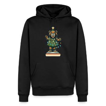 Fröhlicher Bär Mit Weihnachtslichtern - Männer Premium Bio Hoodie - Schwarz - Vorne - Nico (187cm)