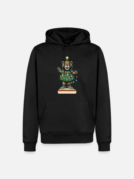Fröhlicher Bär Mit Weihnachtslichtern - Männer Premium Bio Hoodie - Schwarz