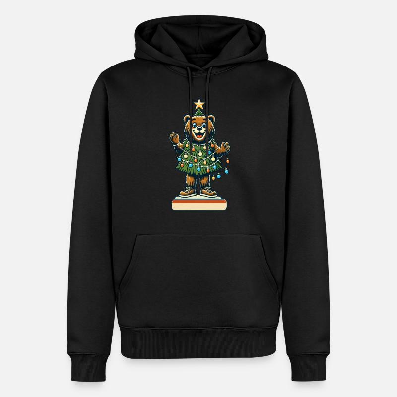 Fröhlicher Bär Mit Weihnachtslichtern - Männer Premium Bio Hoodie - Schwarz