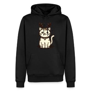 Chat de Noël avec des bois de renne - Sweat à capuche Premium bio Homme - noir - Devant - Nico (187cm)