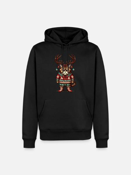 Grumpy Christmas cat with antlers - Men’s Premium Organic Hoodie - black