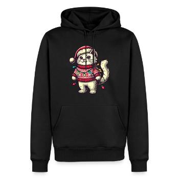 Weihnachtliche Katze Im Pullover Mit Lichterkette - Männer Premium Bio Hoodie - Schwarz - Vorne - Nico (187cm)