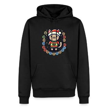 Weihnachtliche Katze Mit Lichterkette - Männer Premium Bio Hoodie - Schwarz - Vorne - Nico (187cm)