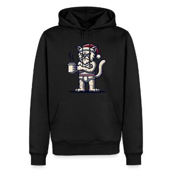 Lustige Mürrische Weihnachtskatze Mit Kaffee - Männer Premium Bio Hoodie - Schwarz - Vorne - Nico (187cm)