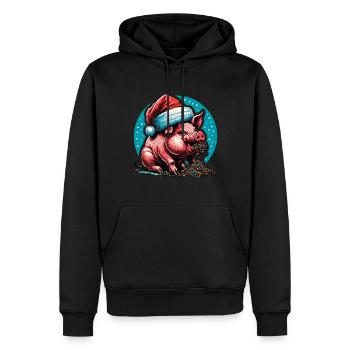 Noël Gourmand Cochon Gourmand - Sweat à capuche Premium bio Homme - noir - Devant - Nico (187cm)
