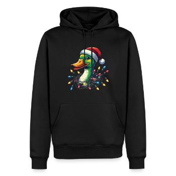 Weihnachten Lustige Ente Mit Lichterkette - Männer Premium Bio Hoodie - Schwarz - Vorne - Nico (187cm)