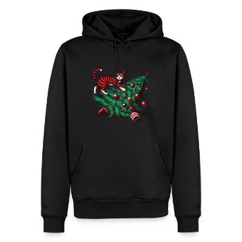Drôle de chat Noël rétro vintage - Sweat à capuche Premium bio Homme - noir - Devant - Nico (187cm)
