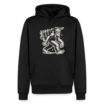 Weihnachtlicher Bigfoot Mit Tannenbaum Retro Stil - Männer Premium Bio Hoodie - Schwarz - Vorne - Nico (187cm)