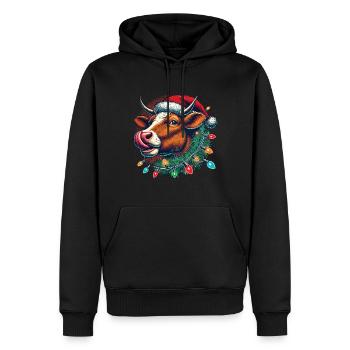 Weihnachten Lustige Kuh Mit Lichterkette - Männer Premium Bio Hoodie - Schwarz - Vorne - Nico (187cm)
