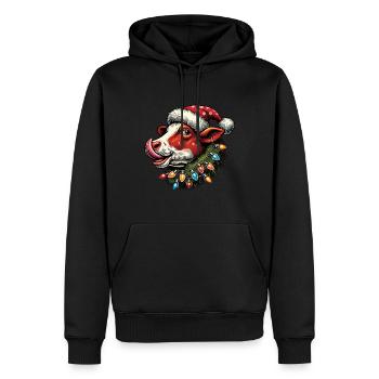 Weihnachten Lustige Kuh Mit Lichterkette - Männer Premium Bio Hoodie - Schwarz - Vorne - Nico (187cm)