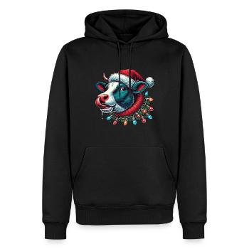 Weihnachten Lustige Kuh Mit Lichterkette - Männer Premium Bio Hoodie - Schwarz - Vorne - Nico (187cm)