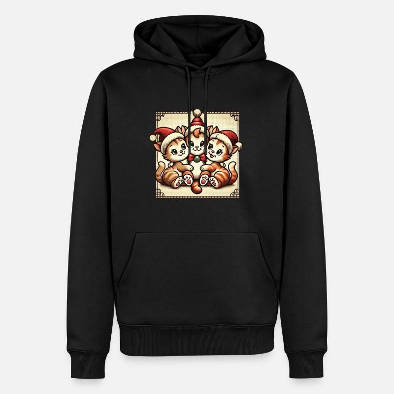 Chats mignons Noël Retro Charm - Sweat à capuche Premium bio Homme - noir