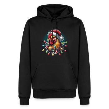 Coq de Noël drôle avec des guirlandes lumineuses - Sweat à capuche Premium bio Homme - noir - Devant - Nico (187cm)