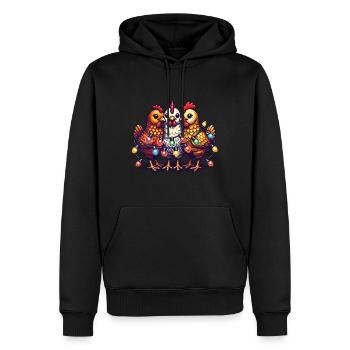 Poulets drôles de Noël avec des guirlandes lumineuses - Sweat à capuche Premium bio Homme - noir - Devant - Nico (187cm)