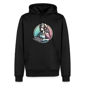 Bäckerin Mit Tablett Frischer Brötchen - Männer Premium Bio Hoodie - Schwarz - Vorne - Nico (187cm)