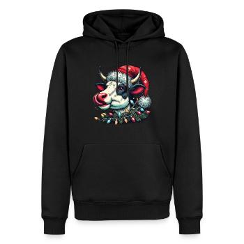 Lustige Kuh Mit Weihnachtsmütze - Männer Premium Bio Hoodie - Schwarz - Vorne - Nico (187cm)