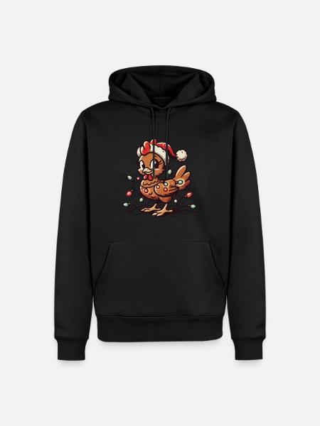 Weihnachtshuhn Mit Lichterkette - Männer Premium Bio Hoodie - Schwarz