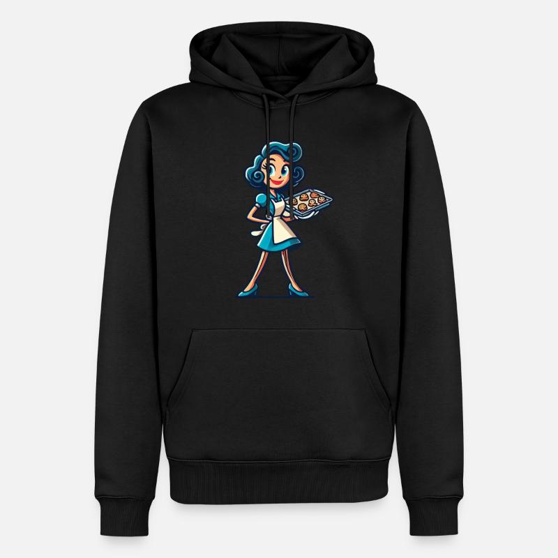 Fröhliche Bäckerin Mit Kekstablett - Männer Premium Bio Hoodie - Schwarz