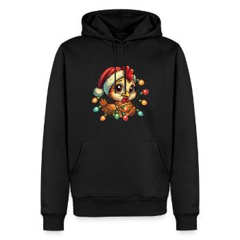 Lustiges Weihnachtshuhn Mit Lichterkette - Männer Premium Bio Hoodie - Schwarz - Vorne - Nico (187cm)