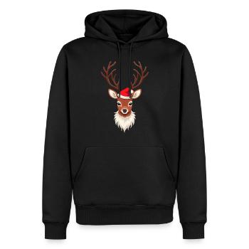 Renne de Noël avec bonnet rouge - Sweat à capuche Premium bio Homme - noir - Devant - Nico (187cm)