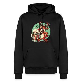 Funny reindeer with beer mug for Christmas - Men’s Premium Organic Hoodie - black - Front - Nico (187cm)