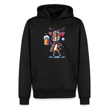 Lustiges Weihnachtsrentier Mit Bierkrug - Männer Premium Bio Hoodie - Schwarz - Vorne - Nico (187cm)