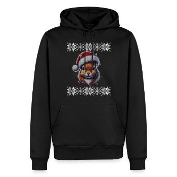 Weihnachtliches Eichhörnchen Mit Weihnachtsmütze - Männer Premium Bio Hoodie - Schwarz - Vorne - Nico (187cm)