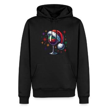 Weihnachtliches Weinglas Mit Weihnachtsmütze - Männer Premium Bio Hoodie - Schwarz - Vorne - Nico (187cm)