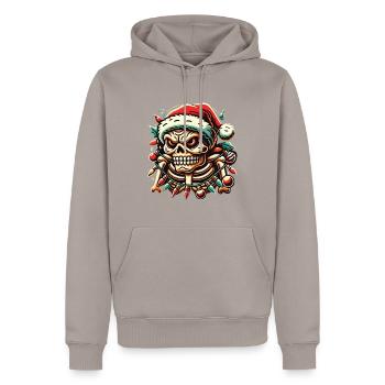 Crâne de Noël avec des guirlandes lumineuses - Sweat à capuche Premium bio Homme - taupe - Devant - Nico (187cm)